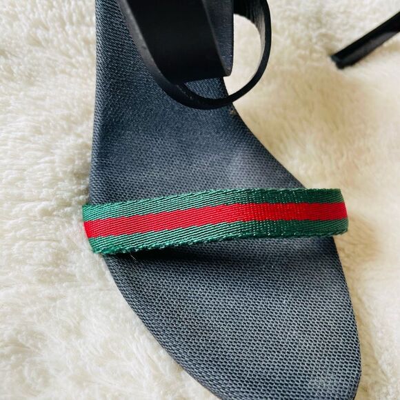 Vintage Gucci Web Stripe Women’s Shelly Ankle Heels Sandals - Picture 3 of 6